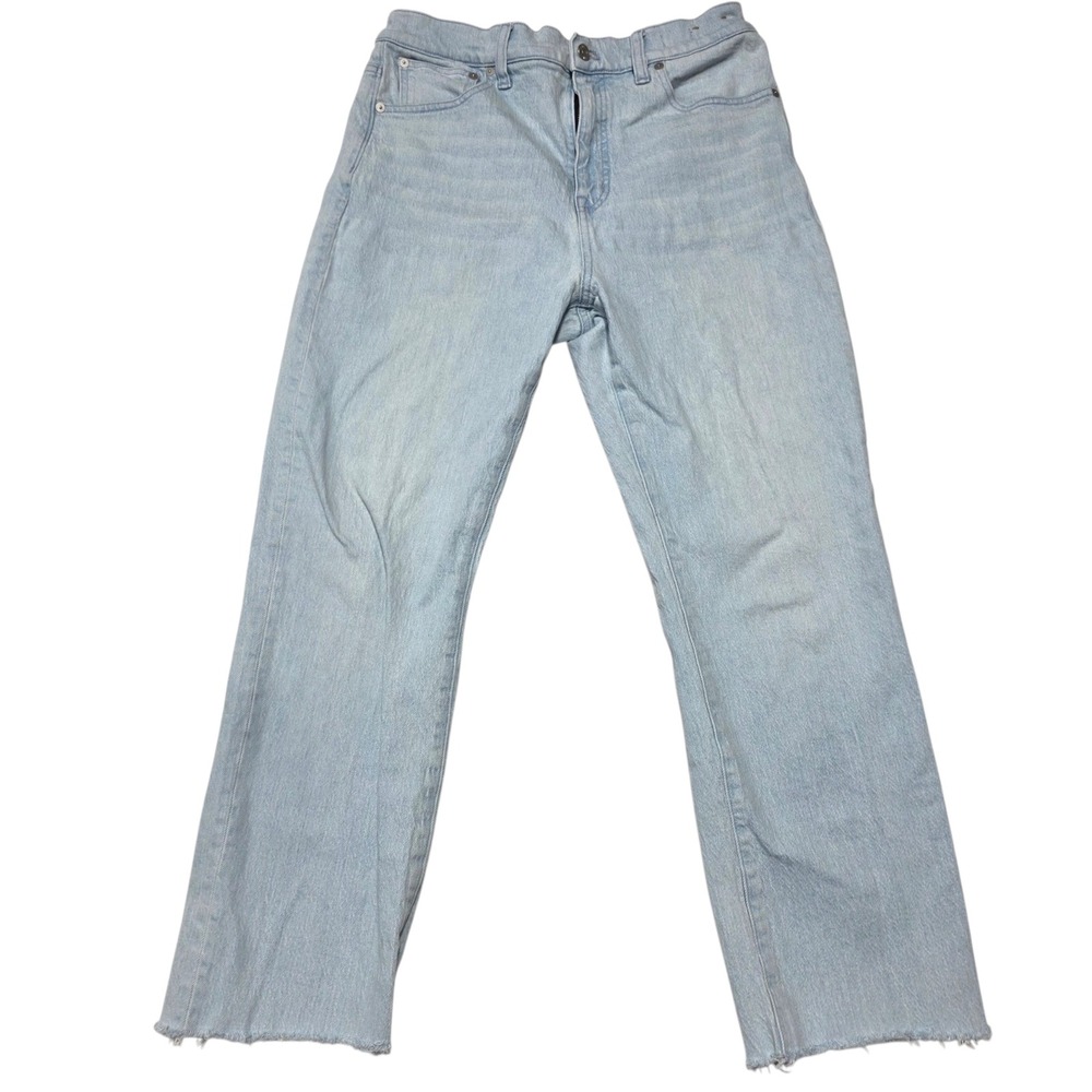 Madewell 90s Straight Jeans Women 30 Light Blue Raw Hem High Rise Denim